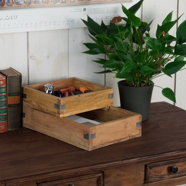 Kisten-Set Trays 2-tlg. Mahagoni Holz, stapelbar naturfarben