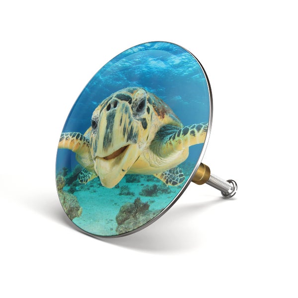 M. ROSENFELD HOME Badewannenstöpsel mit Motiv Schildkröte - Turtle - Stöpsel Badewanne 72mm Universal Badewannenstöpsel aus Messing mit Doppel Dichtung
