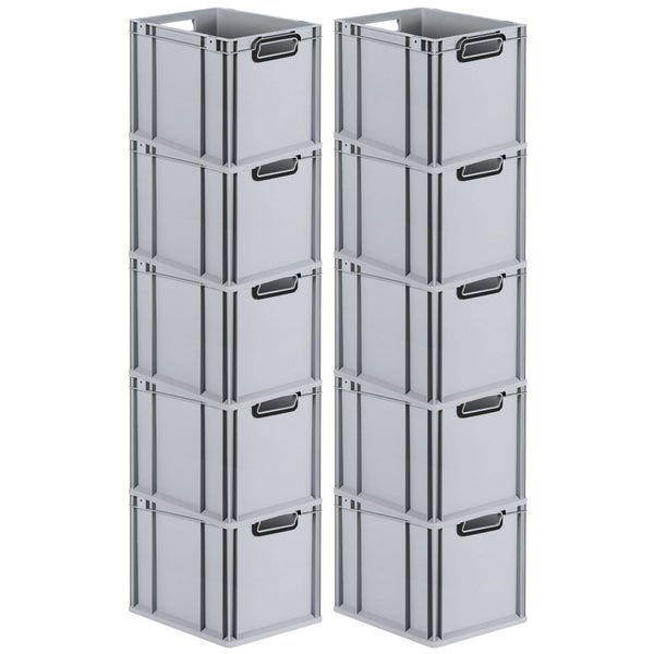 PROREGAL SparSet 10x Eurobox NextGen Color, HxBxT 32x30x40cm, 30 Liter, Griffe schwarz offen, Grau, Eurobehälter, Transportbox, Transportbehälter, Stapelbehälter