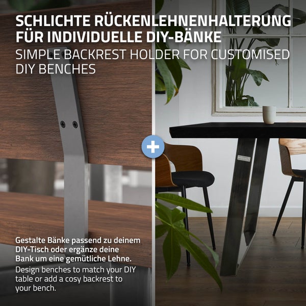 ML-Design 2 Stück Rückenlehnenhalterung, Grau, aus Stahl, 345x90x50 mm, Bankrückenlehne Banklehne Rückenlehne zum Anschrauben, Metall Rücklehne Halterung Profil für Sitz-Bänke, Betten & Stühlen