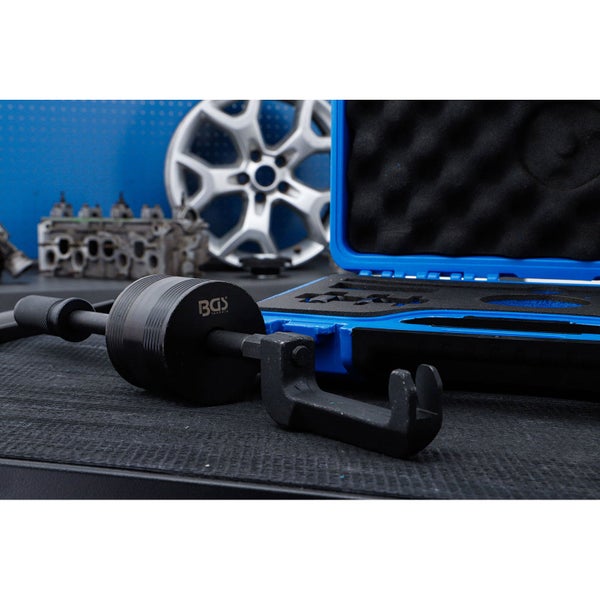 BGS technic Logo. Ventilfeder-Montagegerät im blauen Werkzeugkoffer