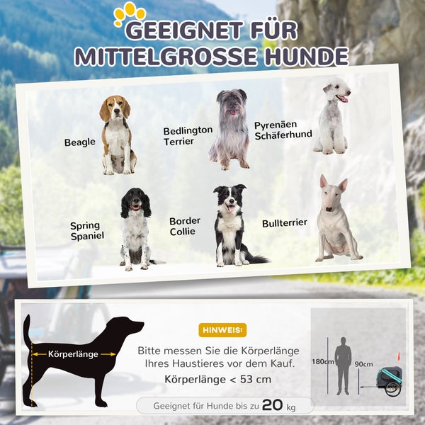 PawHut Fahrradanhänger, L130 x B73 x H90 cm, Oxfordstoff, Metall, Grau+Grün