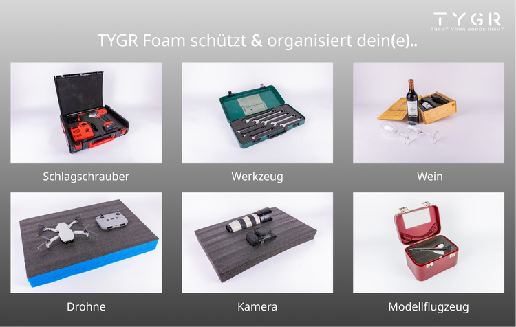 TYGR-Multilayer Schaumstoff schwarz 600x600x30 |DIY-Werkzeugeinlage für Werkzeug, Kamera & Co