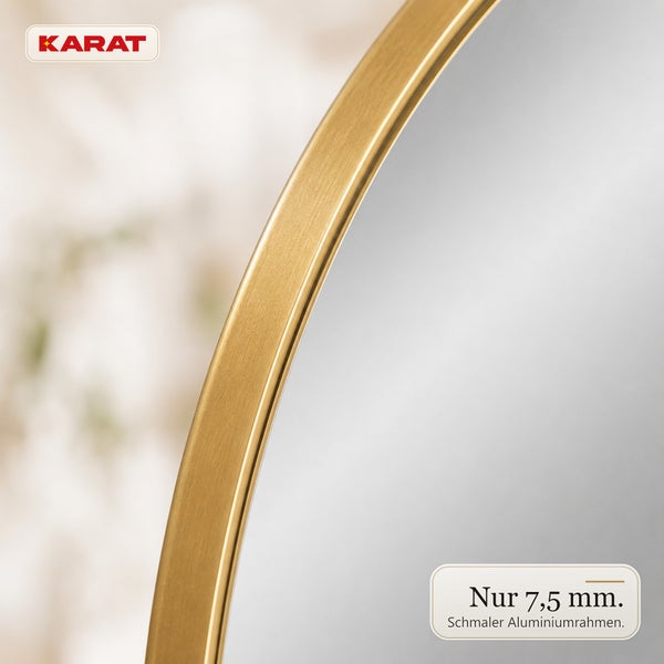 Runder Wandspiegel mit schmalem Aluminiumrahmen von Karat, Rahmenbreite 7,5 Millimeter, moderne Spiegeloptik.
