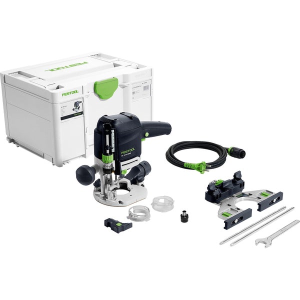 Festool Oberfräse OF 1010 REBQ-Plus Set im Systainer mit Parallelanschlag, Absaughaube und Seitenanschlag.