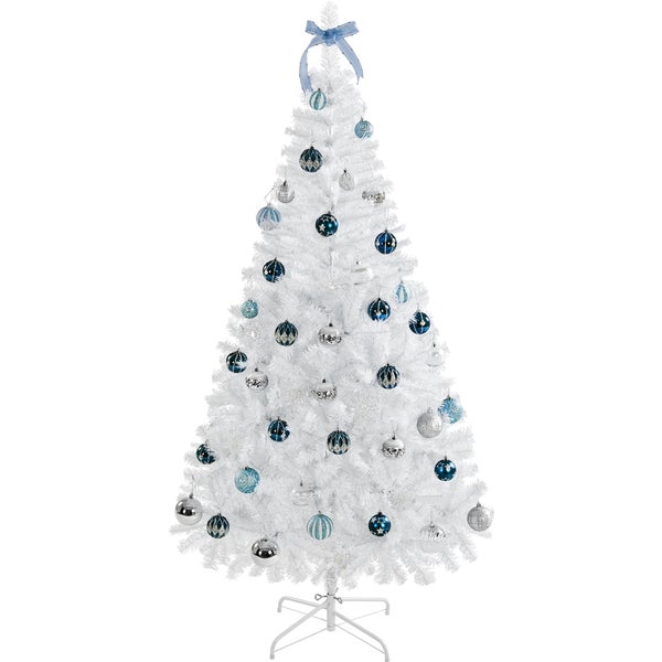 Weihnachtsbaum aus Kunststoff, geschmückt mit Christbaumkugeln