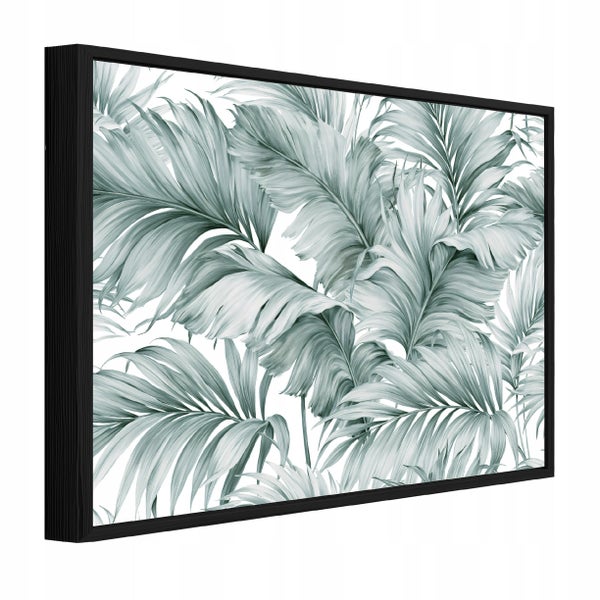 Wandbild mit Palmenblattmotiv in schwarzem Rahmen