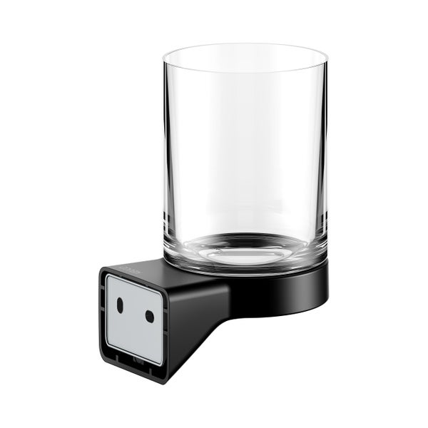 KEUCO Rose Glashalter mit Echtkristall-Glas, zum Kleben/Schrauben, schwarz matt