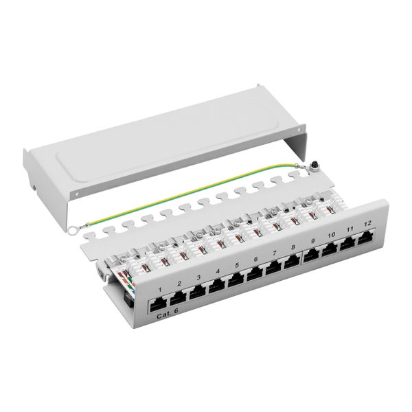 ProfiPatch Patchpanel Patchfeld Cat.6 Desktop 12-Port RJ45 geschirmt Aufputz Wandmontage 1HE grau