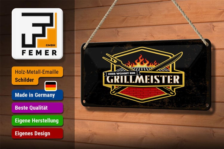 Blechschild Spruch 27x10 cm Hier wohnt ein Grillmeister Dekoration