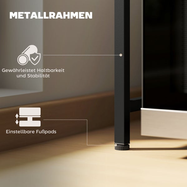 Stabiler Metallrahmen und einstellbare Fußpads für optimale Standfestigkeit und zum Ausgleich von Bodenunebenheiten.