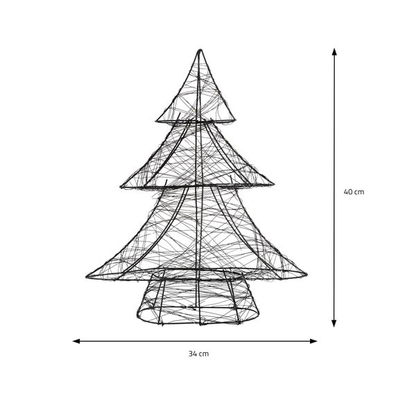 ECD Germany LED Deko Baum Weihnachten mit 30 warmweißen LEDs, 40 cm hoch, Metall, Schwarz, Weihnachtsbaum mit Beleuchtung & Timer, Innen, batteriebetrieben, Lichterbaum Tanne stehend Weihnachtsdeko