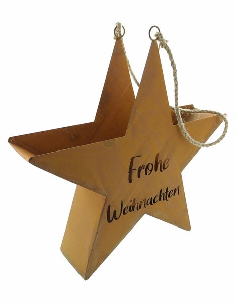 Dekoleidenschaft Metall Kerzenhalter Stern 45 cm hoch, in Rost Optik, mit Schriftzug Frohe Weihnachten, Outdoor Kerzenständer, Gartendeko