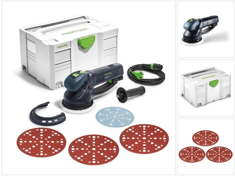 Festool RO 150 FEQ-Plus ROTEX Getriebe Exzenterschleifer 720W 5mm Hub ( 571805 ) im Systainer + 150x Rubin Schleifscheiben