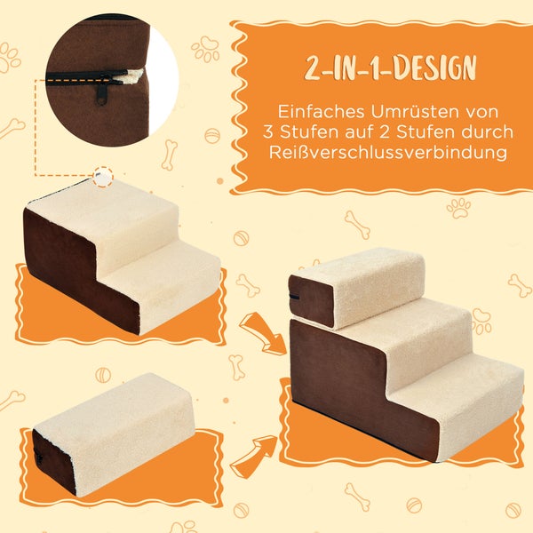 PawHut Hundetreppe, L54 x B40 x H39 cm, Plüsch, Schaumstoff, Beige