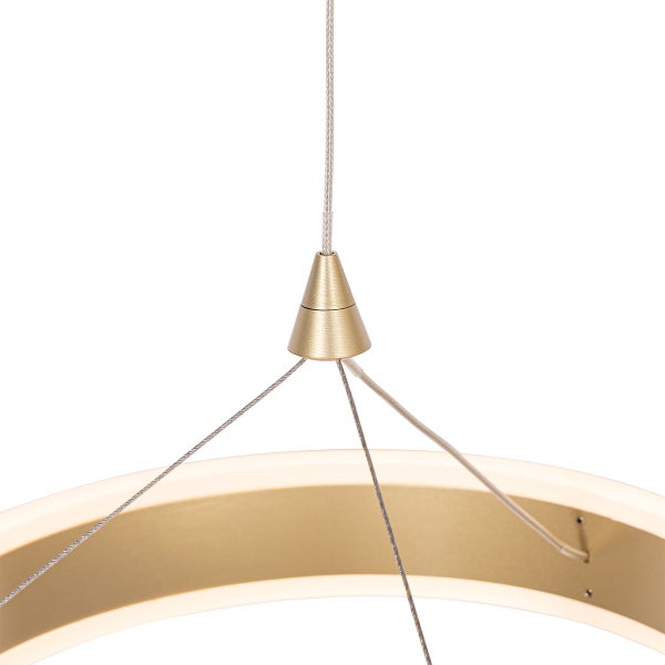 Detail einer runden LED-Pendelleuchte mit Aufhängung