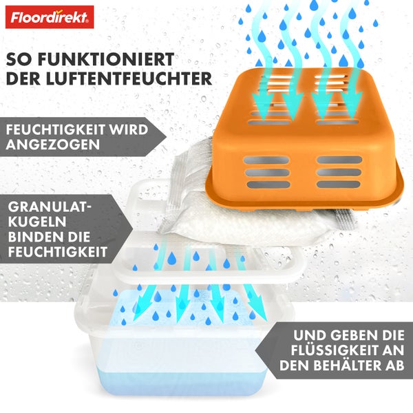 FLOORDIREKT Luftentfeuchter im 4er Set - Nachfüllbare & wiederverwendbare Raumentfeuchter - Kuki - Orange