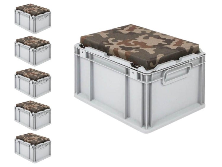 PROREGAL SparSet 6 x Eurobox NextGen Seat Box Camouflage HxBxT 26,5 x 30 x 40 cm 20 Liter Griffe Geschlossen Eurobehälter Sitzbox Transportbox