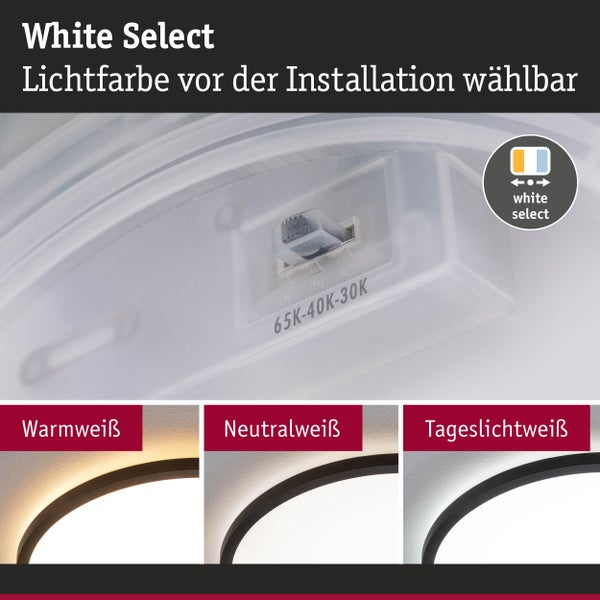White Select: Lichtfarbe vor der Installation wählbar. Drei Beispiele für warmweisses, neutralweisses und tageslichtweisses Licht.