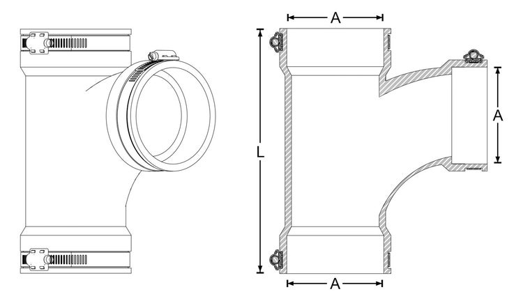 CRASSUS Flexibler Abzweig CFA 038 (30-38, 1 1/4), CRA15082, zur Verbindung zweier Abwasserrohre von gleichen Außendurchmesser