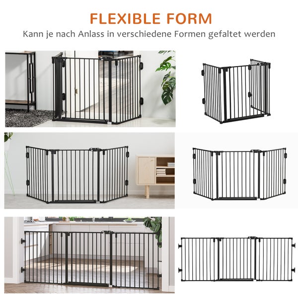 PawHut Hunde Absperrgitter, 202,5L x 2T x 76H cm, Stahl, Kunststoff, Schwarz