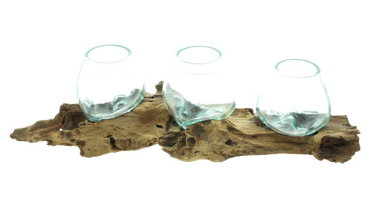 FRANK FLECHTWAREN|Windlichtboard Wurzelholz, 56 x 16 x 17 cm, HOLZ, GLAS