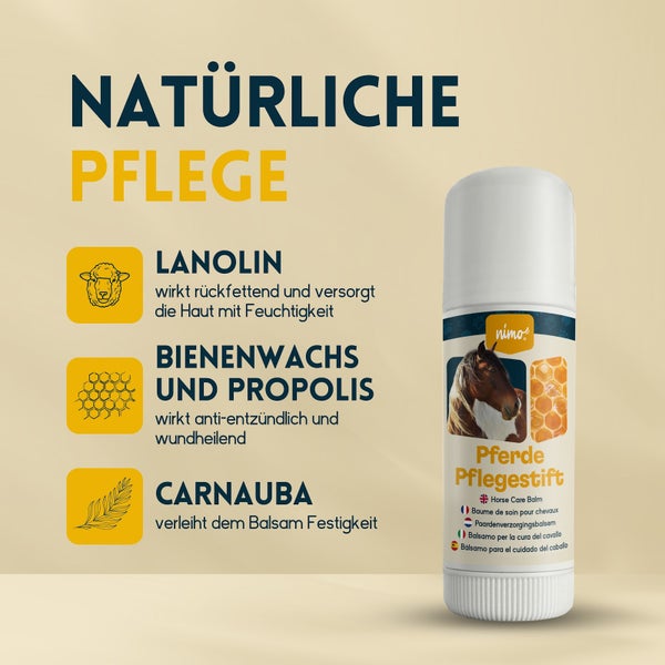 nimo® Pferde Pflegestift • mit Bienenwachs und Propolis gegen gereizte und trockene Stellen
