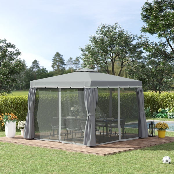 Outsunny Pavillon, Gartenpavillon, 296L x 296B x 270H cm, Aluminium, Polyester, Dunkelgrau