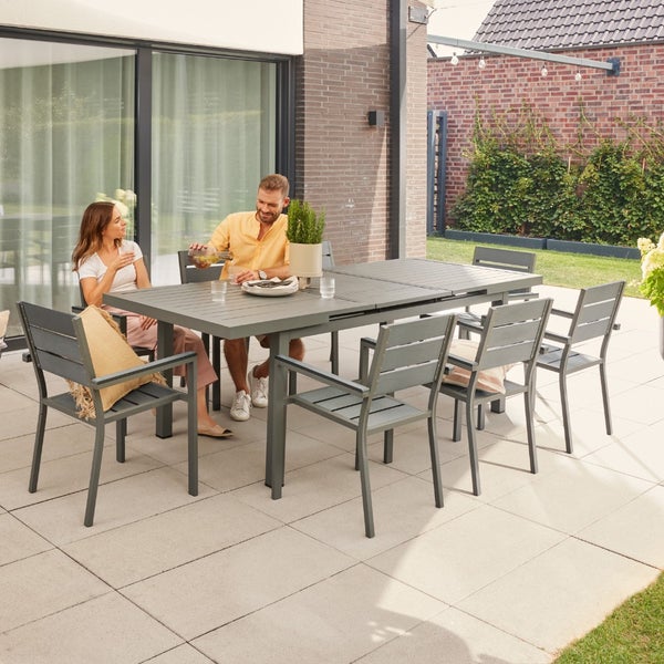 Home Deluxe - Gartentisch ausziehbar - CALIDO - ca. 180 (240) x 97,5 x 76,5 cm -Gestell und Tischplatte, Gestell Aluminium, Tischplatte Glas, inkl. Zubehör I Gartenmöbel Ausziehtisch Balkonset