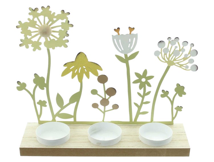 FRANK FLECHTWAREN | Teelichthalter Blumenwiese, METALL, MDF, 27 x 7 x 21 cm