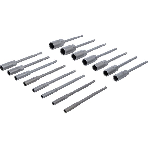 BGS Steckschlüssel-Einsatz-Satz Sechskant extra lang Antrieb Außensechskant 6,3 mm (1/4) für Bohrmaschinen SW 5,5 - 19 mm 15tlg. - 70147