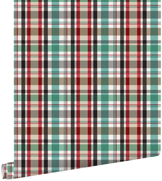 ESTAhome Tapete Karomuster Rot, Grün und Braun - 53 cm x 10.05 m - 138817