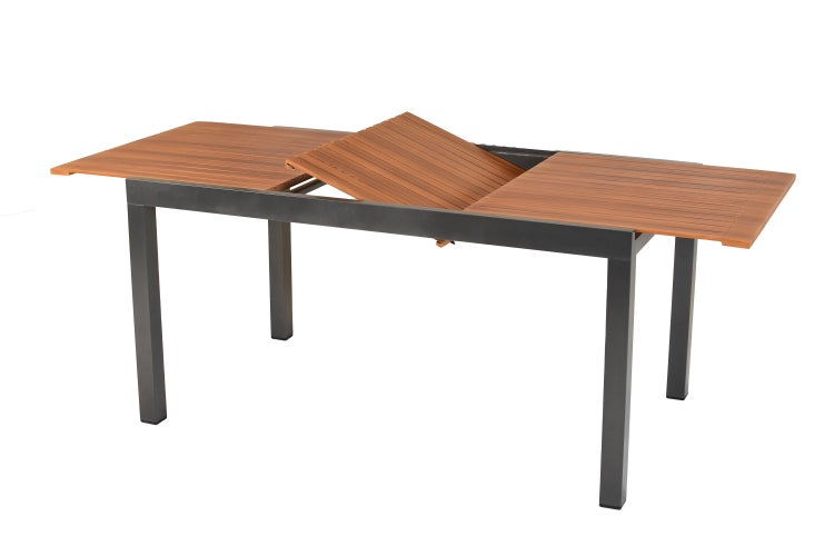 Gartentisch, ausziehbar, 150 (200) x 90 cm, folierte Tischplatte in Holzoptik, Aluminium