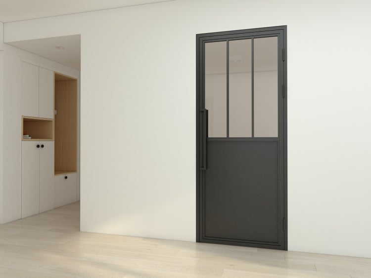 Loft Glastür 830x2115mm Klarglas DIN Rechts Komplettset 6 Felder Kickplatte mit Beschlag Griffstange und Zarge