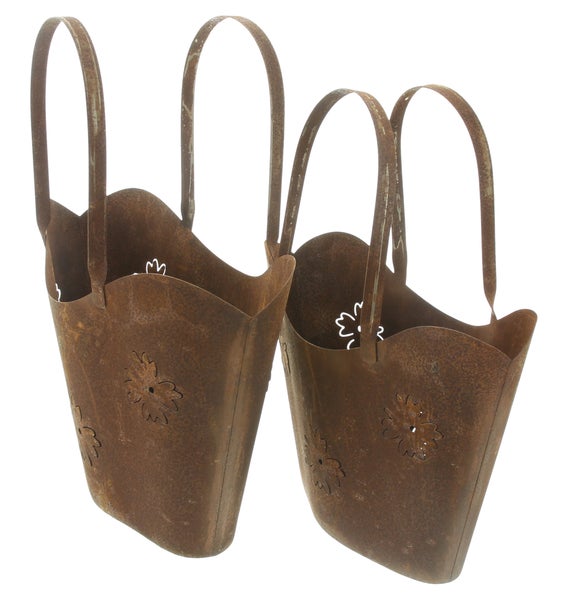 FRANK FLECHTWAREN|Pflanzer Shoppingbag, 2er Set, 34 x 13 x 18 cm, GH: 39 cm; 38,5 x 16,5 x 21 cm, GH: 45 cm , METALL