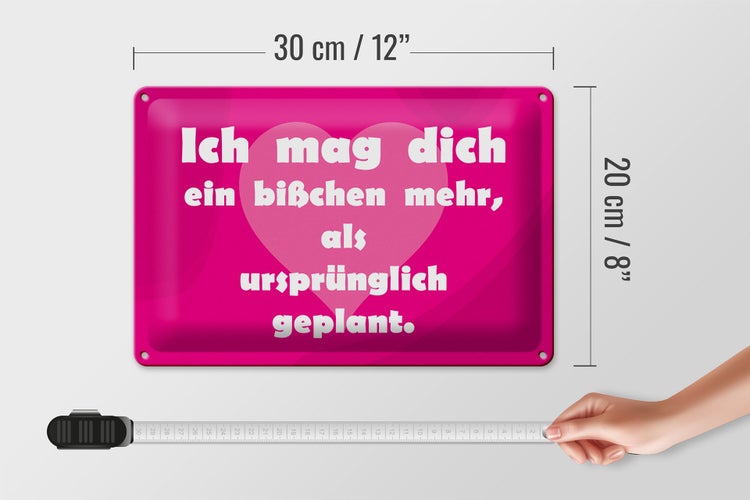 Blechschild Spruch 30x20cm Ich mag Dich (Herz)