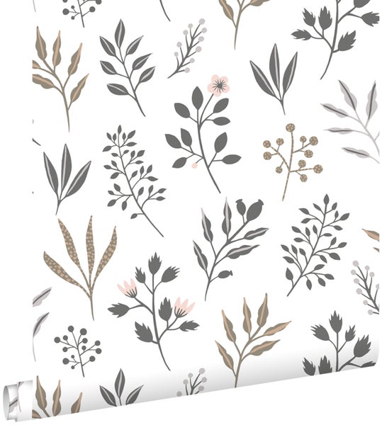 ESTAhome Tapete Blumenmuster im skandinavischen Stil Weiß - 53 cm x 10.05 m - 139081