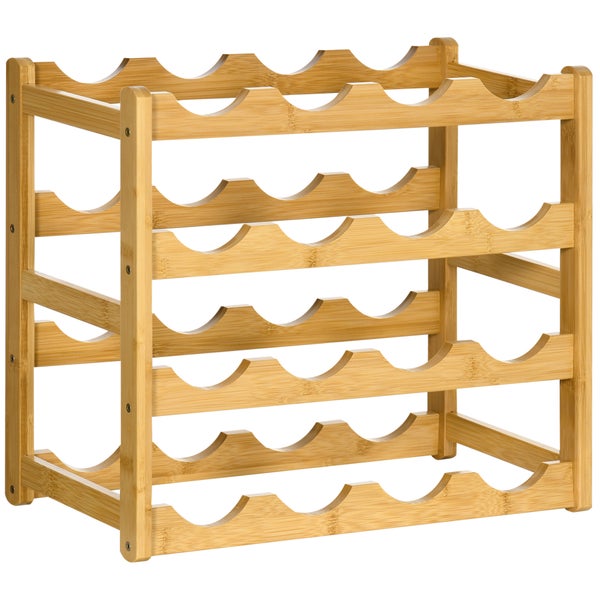 HOMCOM Weinregal Flaschenregal Weinhalter für 16 Flaschen Wasserfestes Standregal Getränkeregal aus Bambus Naturholz 43 x 23,5 x 38 cm