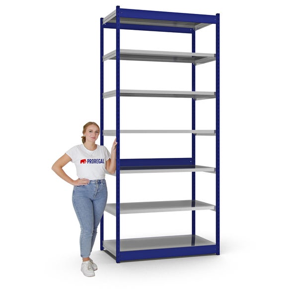 PROREGAL Fachbodenregal Stecksystem Vierkant-Profil Grundregal HxBxT 300 x 132,5 x 60 cm 7 Ebenen Einseitige Bauart Fachlast 200 kg Enzianblau