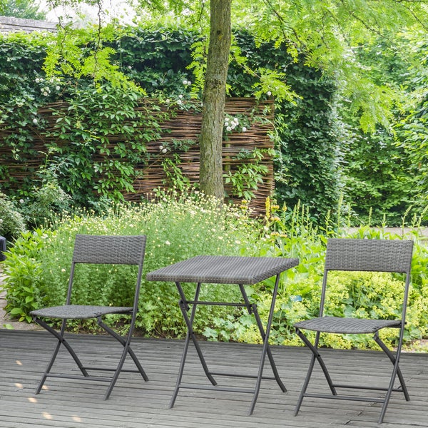 Outsunny Bistroset, 60L x 60B x 72H cm, Metall, PE Polyrattan, grau