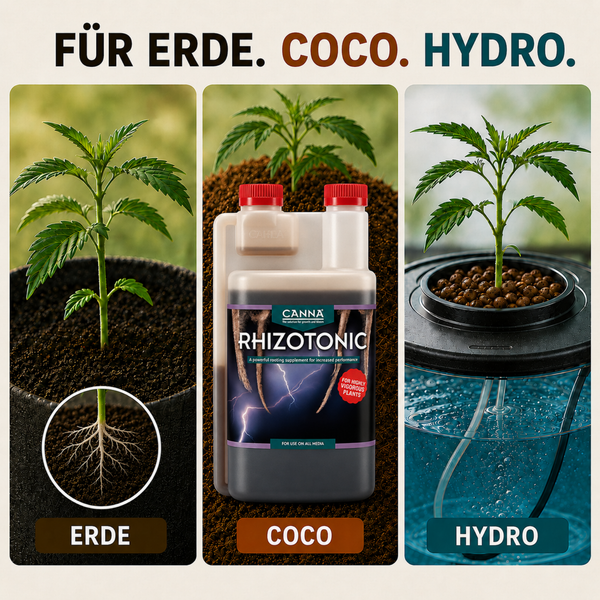 Canna Rhizotonic Wurzelstimulator für Pflanzen in Erde, Kokossubstrat und Hydrokulturen.