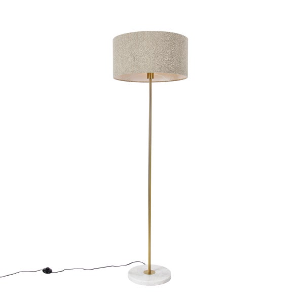 QAZQA - Design Moderne Stehlampe Messing mit Bouclé-Schirm Taupe 50cm - Kaso I Wohnzimmer I Schlafzimmer - Stahl Rund I Länglich - LED geeignet E27
