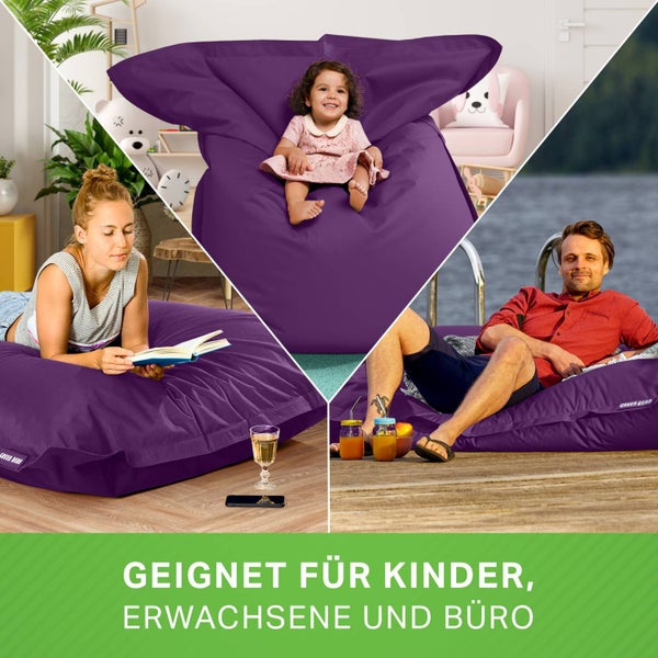 Green Bean Sitzsack XXL 140x180cm 380 Liter Kinder & Erwachsene Bean Bag EPS Perlen Füllung Riesensitzsack Groß Draußen Outdoor Liegekissen Waschbar Wetterfest Lounge Sitzkissen Bodenkissen Lila