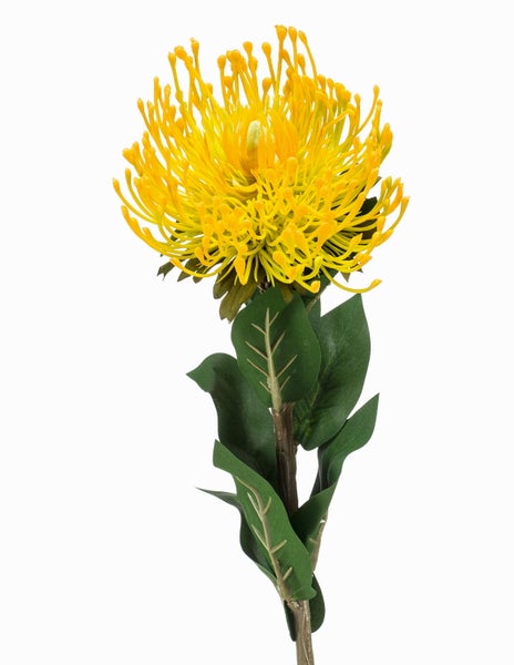 Künstliche Nadelkissen-Protea Kunstblume mit gelben Blütenblättern.