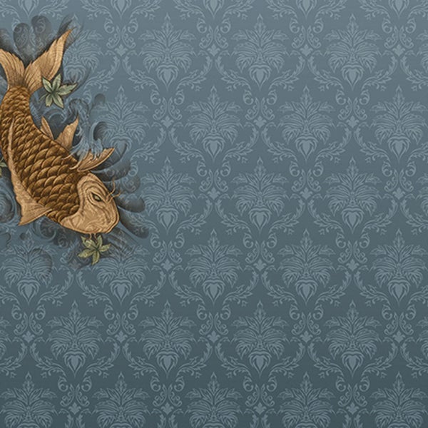 Tapete mit Fischmotiv und Ornamenten