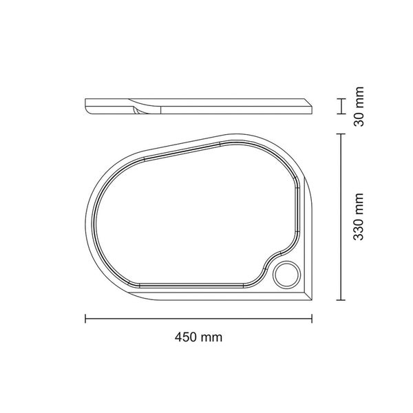 Technische Zeichnung einer Duschwanne mit Maßangaben 450 mm x 330 mm x 30 mm