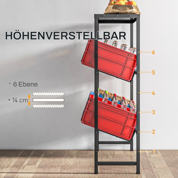 HOMCOM Getränkekistenregal für 6 Kisten, Freistehend Getränkeregal mit Verstellbar Regalhöhe, 3 Ebenen, Kistenregal mit Rutschschutz, 103 x 33 x 113,5 cm, Stahl, Schwarz