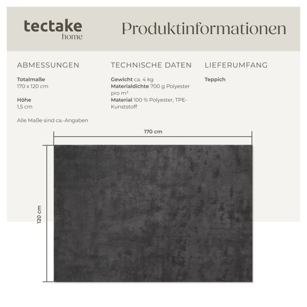 Kurzflorteppich tectake rutschfeste Unterseite verschiedene Größen und Farben 120 x 170 cm