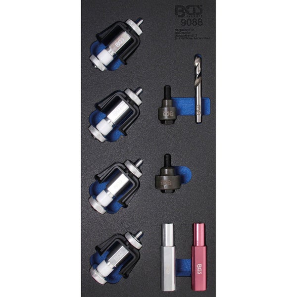 BGS technic Spezialwerkzeugsatz in Schaumstoffeinlage mit Abziehern, Bohrer und Adaptern.