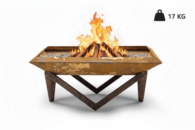 The Favilla Firesheet Feuerschale aus Cortenstahl – quadratische Feuerstelle im Industrie-Design (77x77x32 cm, 17 kg) – wetterfeste Gartenfeuerschale mit Rostpatina – sofort einsatzbereit
